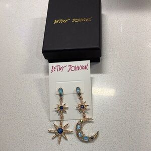 Betsey Johnson Gold and Blue Celestial Earrings NWOT